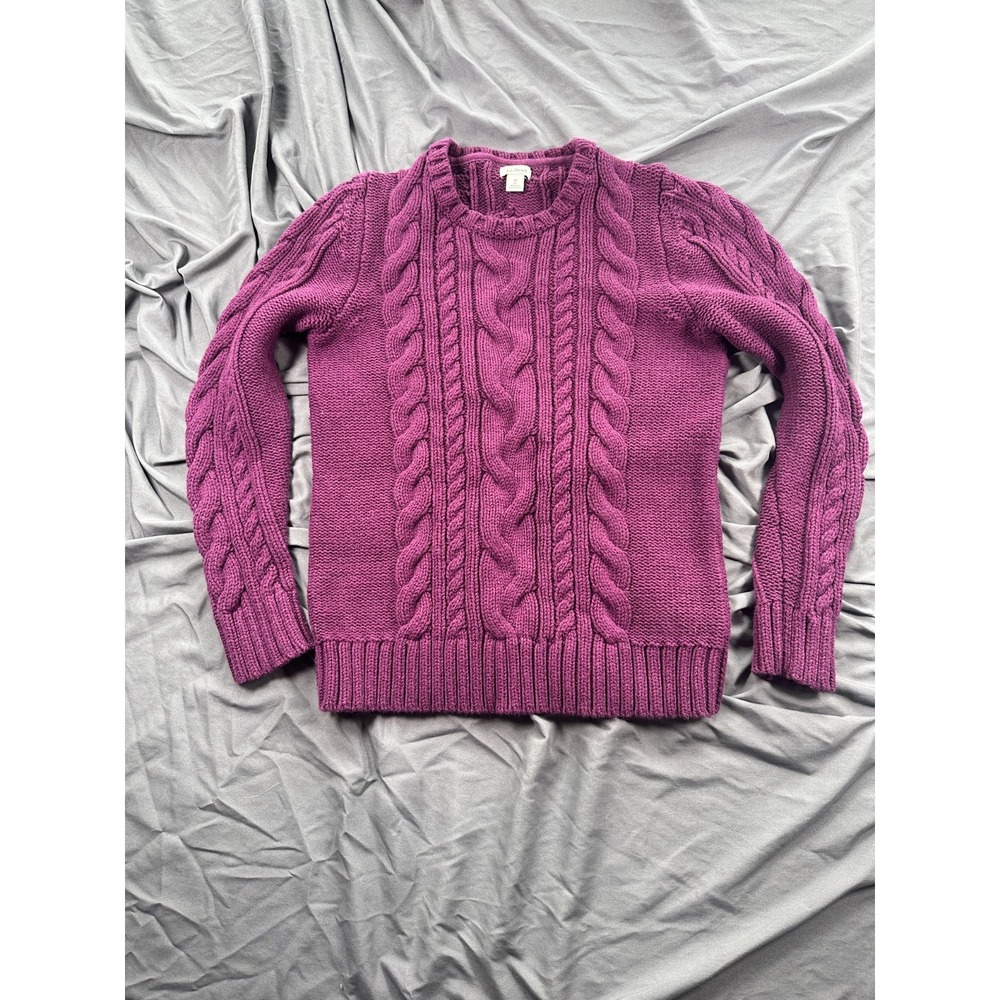 L.L. Bean Double L‎ Sweater Womens Medium Purple Cotton Cable Knit Crew Neck